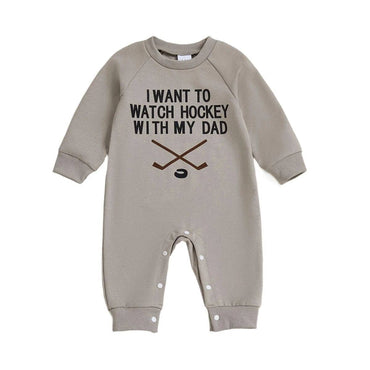 Long Sleeve Hockey Baby Jumpsuit Gray 0-3 M
