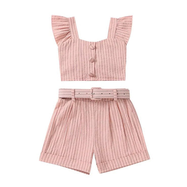 Flutter Sleeve Belted Shorts Toddler Set Pink 2T