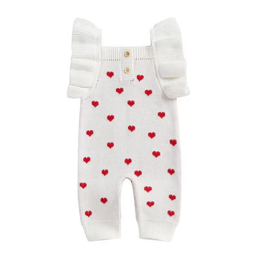 Ruffle Sleeve Valentine’s Day Baby Jumpsuit White 0-3 M