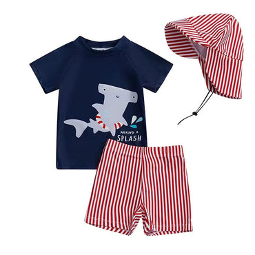 Short Sleeve Shark Toddler Swimsuit Red 3-6 M