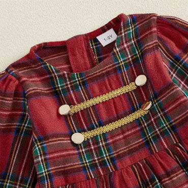 Long Sleeve Christmas Plaid Toddler Dress
