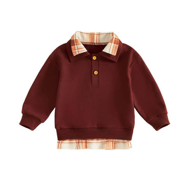 Long Sleeve Plaid Collar Toddler Sweatshirt Brown 9-12 M