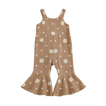 Sleeveless Daisy Flared Baby Jumpsuit Brown 0-3 M