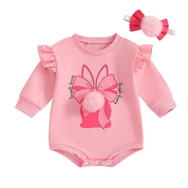 Long Sleeve Easter Bunny Baby Romper Pink 0-3 M