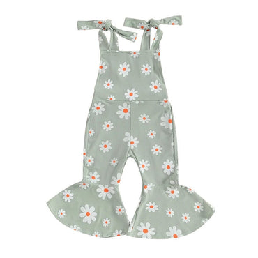 Tie Straps Daisy Flared Toddler Jumpsuit Green 9-12 M