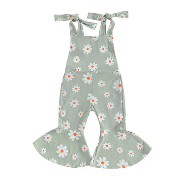 Tie Straps Daisy Flared Toddler Jumpsuit Jumpsuit The Trendy Toddlers Green 3T 