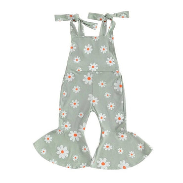 Tie Straps Daisy Flared Toddler Jumpsuit Green 9-12 M