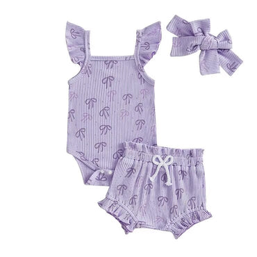 Fly Sleeve Ruffled Bows Baby Set Purple 0-3 M