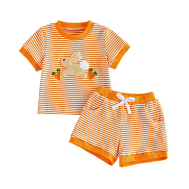 Short Sleeve Striped Easter Baby Set Orange 3-6 M