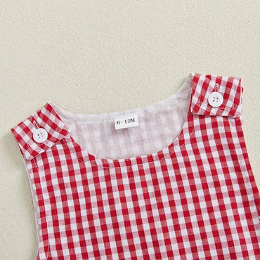 Sleeveless Apple Checkered Baby Romper