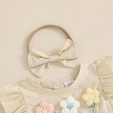 Fly Sleeve Flowers Baby Romper