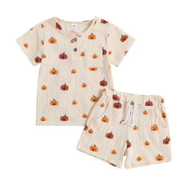 Short Sleeve Pumpkin Baby Set Beige 3-6 M