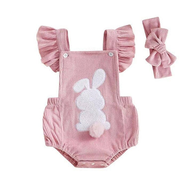 Fly Sleeve Easter Bunny Baby Romper Pink 0-3 M