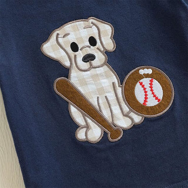 Short Sleeve Baseball Dog Baby Set