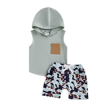 Sleeveless Hoodie Camo Shorts Baby Set Blue 3-6 M