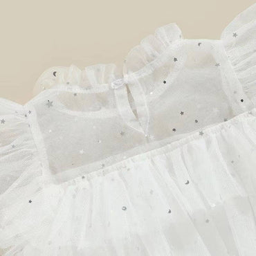 Fly Sleeve White Tulle Toddler Dress