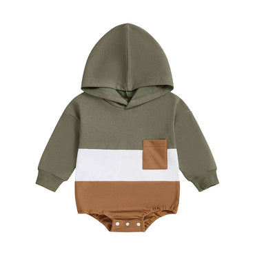 Long Sleeve Color Block Hooded Baby Jumpsuit Green 0-3 M