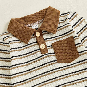 Long Sleeve Striped Collar Pocket Baby Set