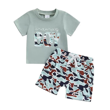 Short Sleeve Mama's Boy Camo Baby Set Blue 3-6 M