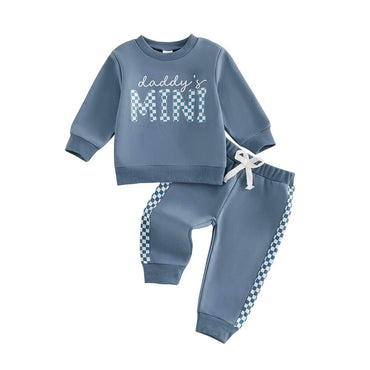 Long Sleeve Daddy's Mini Checkered Baby Set Blue 3-6 M