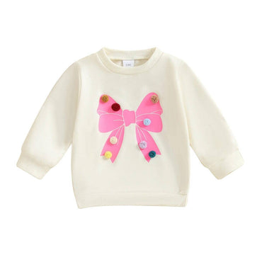 Pom Pom Bow Baby Sweatshirt Beige 0-3 M