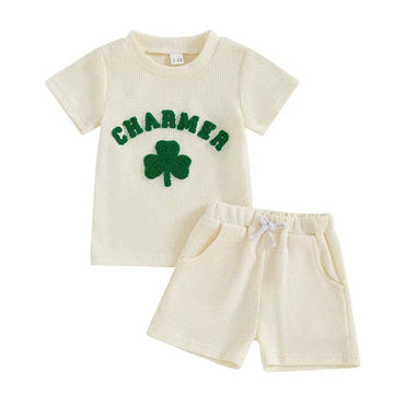 Short Sleeve Charmer Waffle Baby Set Beige 3-6 M
