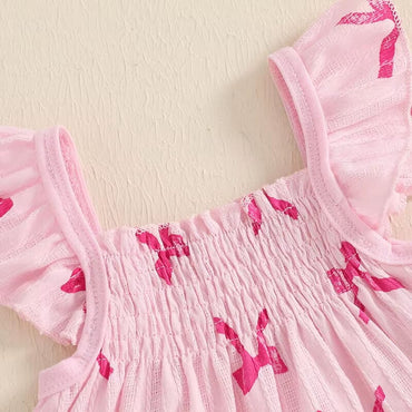 Fly Sleeve Pink Bows Baby Set