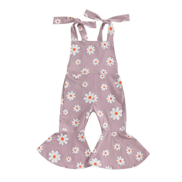 Tie Straps Daisy Flared Toddler Jumpsuit Purple 9-12 M