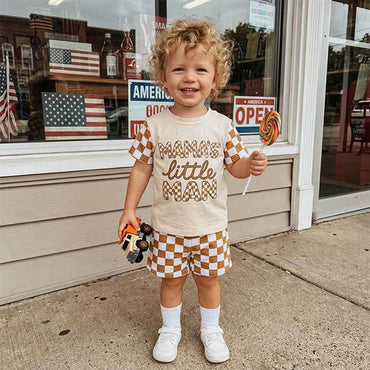 Mama's Little Man Checkered Baby Set
