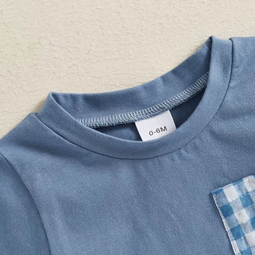 Short Sleeve Plaid Pocket Baby Set