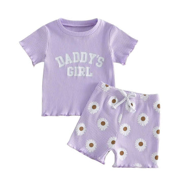 Short Sleeve Daddy's Girl Daisy Toddler Set Purple 9-12 M