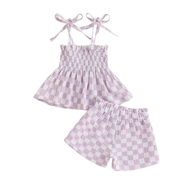 Tie Straps Checkered Toddler Set Purple 6-9 M