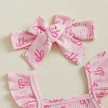 Fly Sleeve Ruffled Bows Baby Set