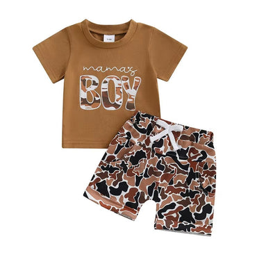 Short Sleeve Mama's Boy Camo Baby Set Brown 3-6 M