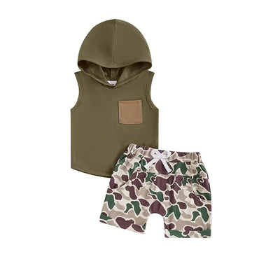 Sleeveless Hoodie Camo Shorts Baby Set Green 3-6 M