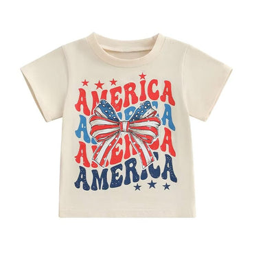 America Bow Toddler Tee Beige 2T