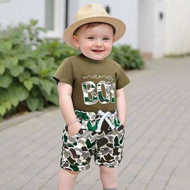 Short Sleeve Mama's Boy Camo Baby Set