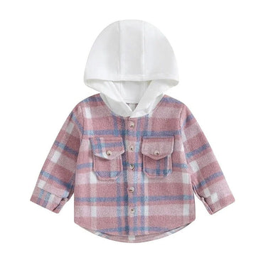Long Sleeve Plaid Hooded Toddler Shirt Pink 9-12 M