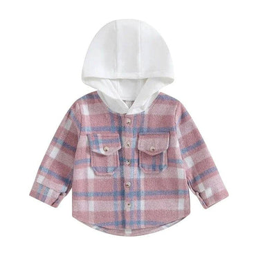 Long Sleeve Plaid Hooded Toddler Shirt Pink 9-12 M