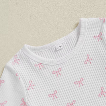 Short Sleeve Ribbed Bows Toddler Set