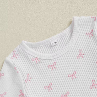 Short Sleeve Ribbed Bows Toddler Set