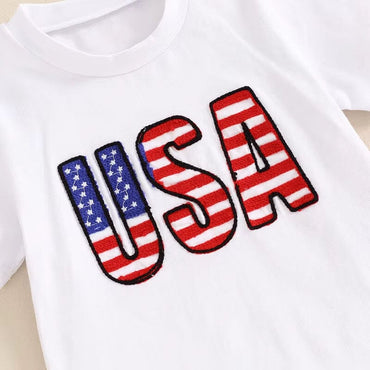 Short Sleeve USA Checkered Shorts Baby Set