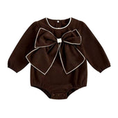 Long Sleeve Bow Baby Romper Brown 0-3 M