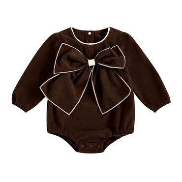 Long Sleeve Bow Baby Romper Brown 0-3 M