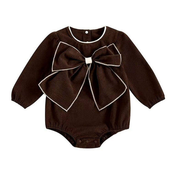 Long Sleeve Bow Baby Romper Brown 0-3 M