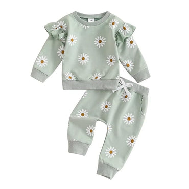 Long Sleeve Daisy Ruffles Baby Set Green 3-6 M