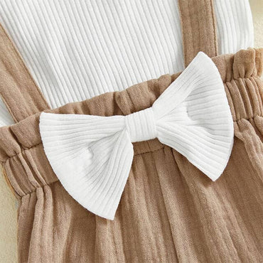Short Sleeve Bowknot Suspender Baby Set