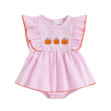 Fly Sleeve Halloween Striped Baby Romper Pink 0-3 M