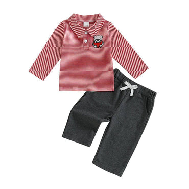 Long Sleeve Striped Collar Football Toddler Set Red 9-12 M