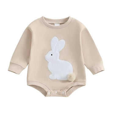Easter Bunny Long Sleeve Baby Romper Beige 0-3 M